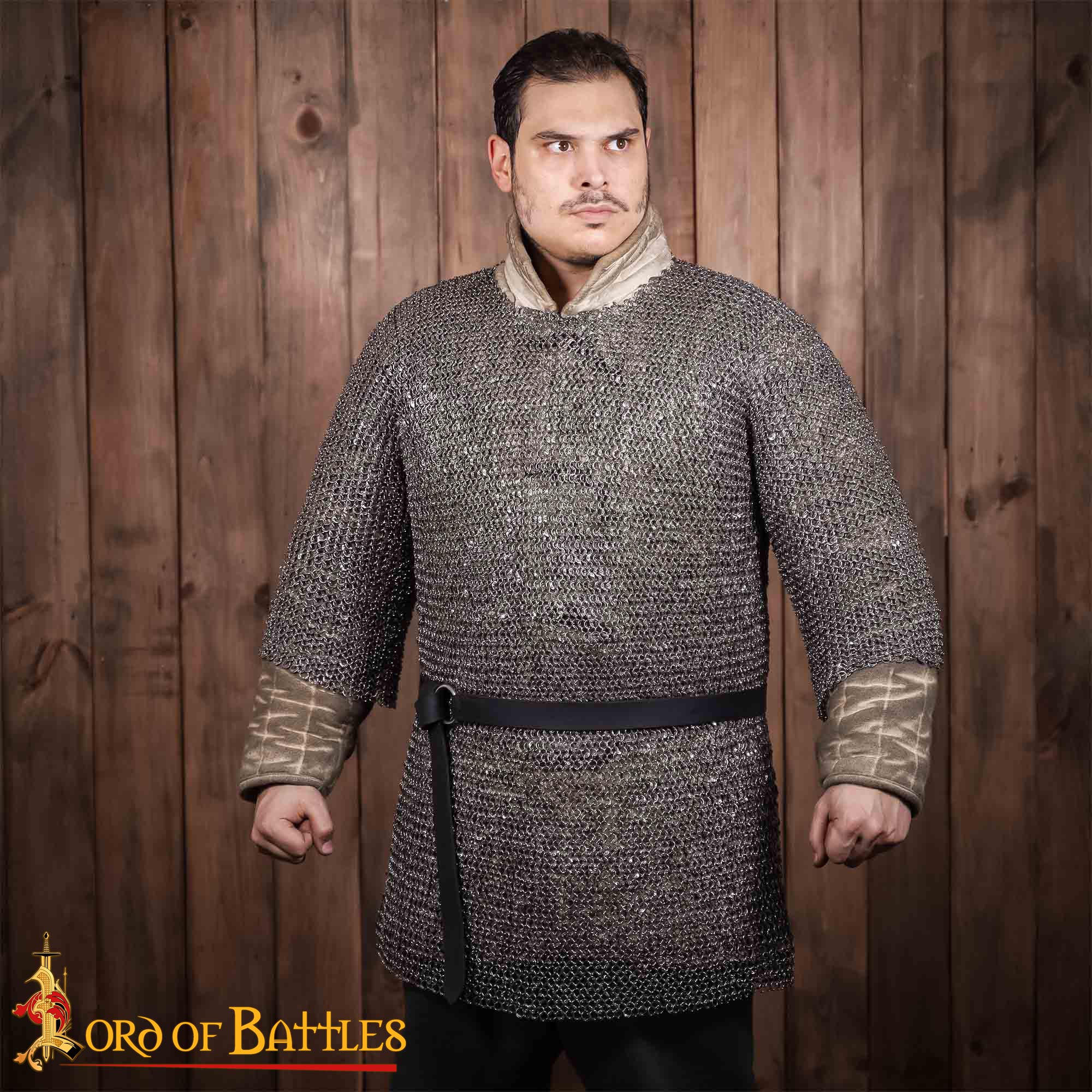 Chainmail Haubergeon 8mm 18 Gauge Round Riveted Mild Steel Medieval Shirt, Half Sleeves - 163N Chainmail Haubergeon