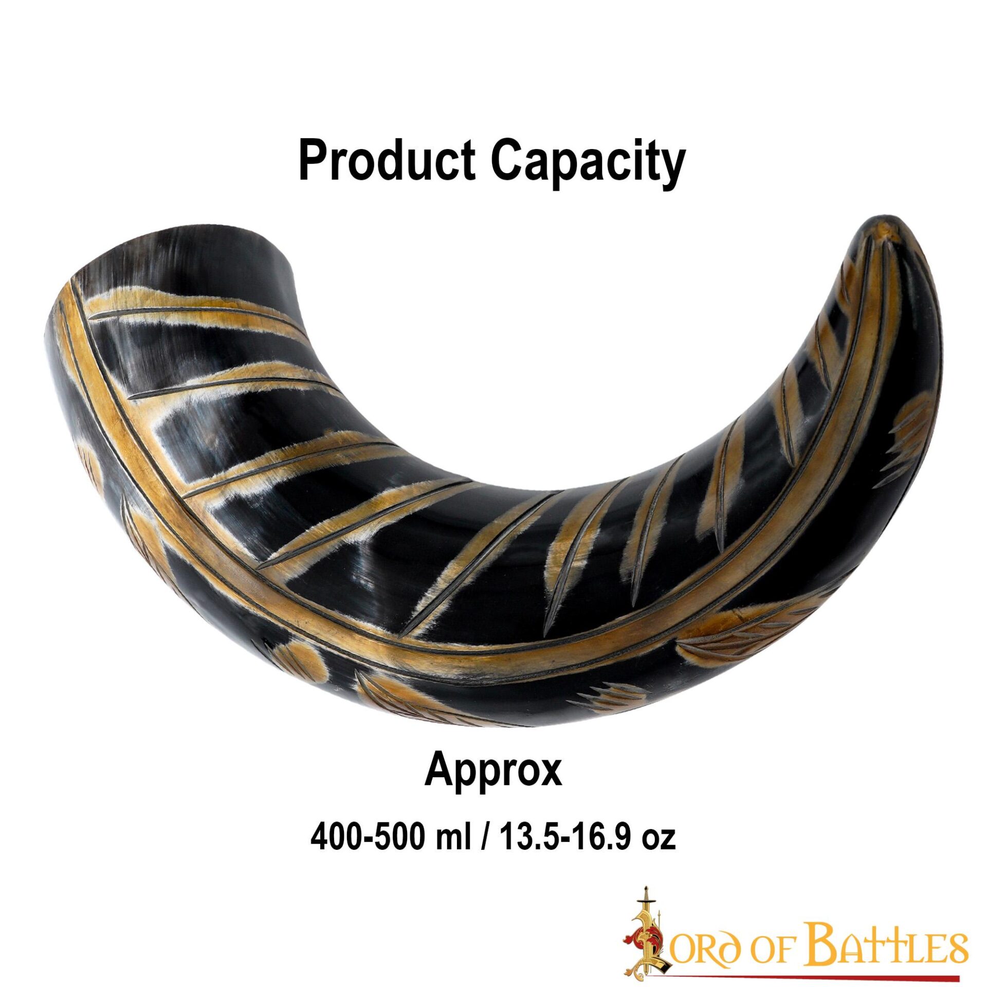 Medieval Viking Drinking Horn with Engraved Designs Handcrafted Genuine Ox Horn
