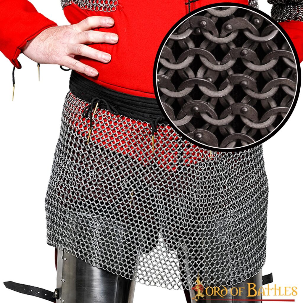 Flat Ring Chainmail Skirt, Riveted and Alternating, ID 6 mm, Natural