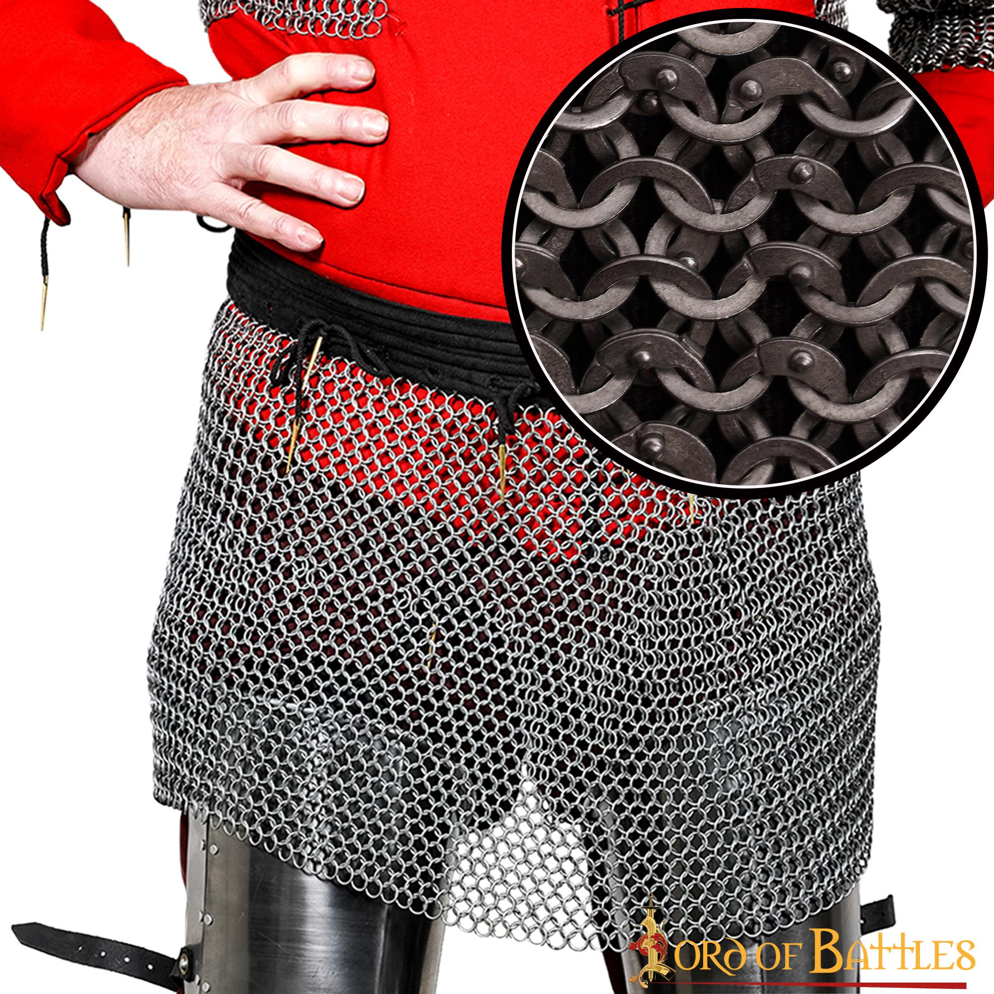 Flat Ring Chainmail Skirt, Riveted and Alternating, ID 6 mm, Natural