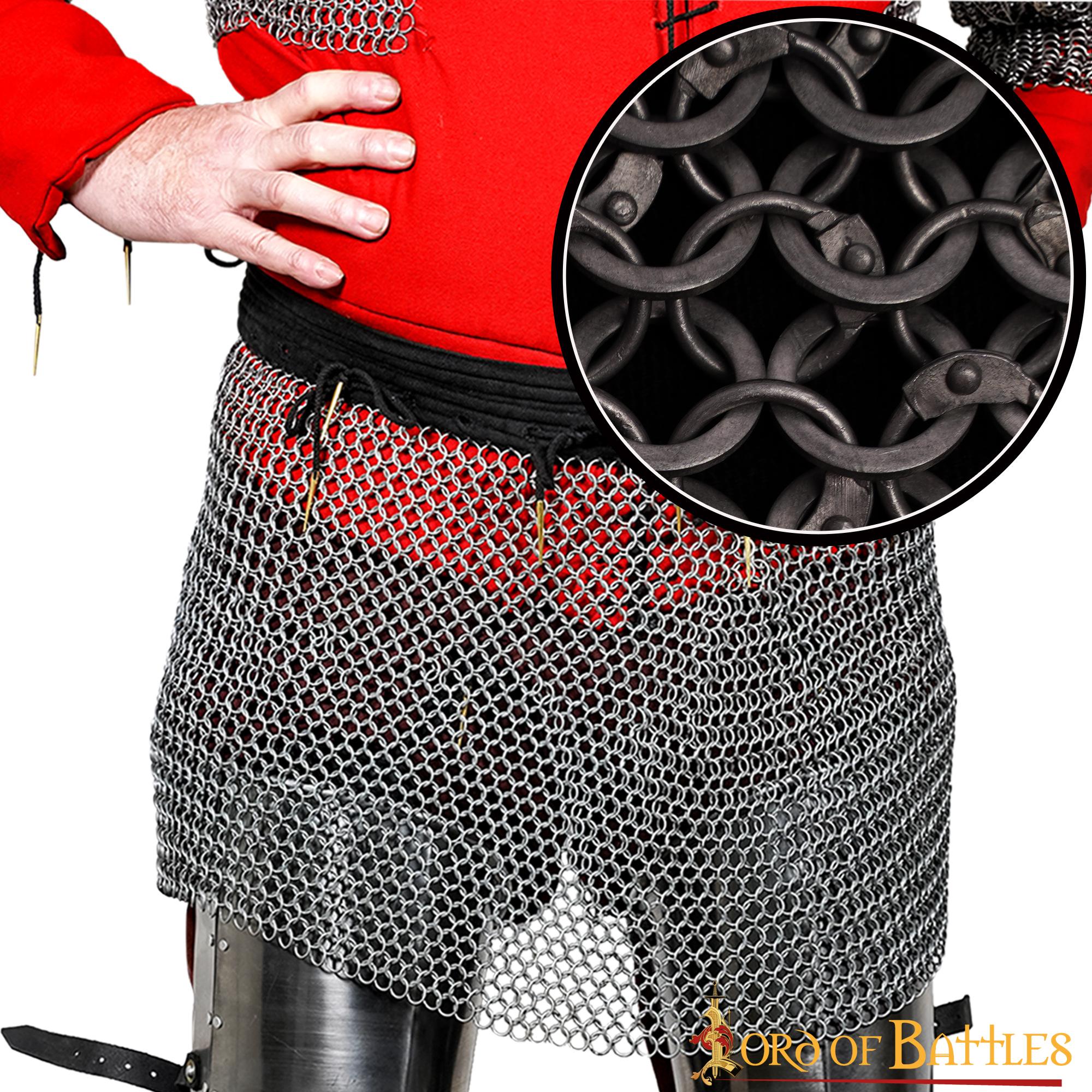 Medieval Chainmail Skirt Round Ring Dome Riveted Alternating Flat Rings, ID 9mm, Mild Steel