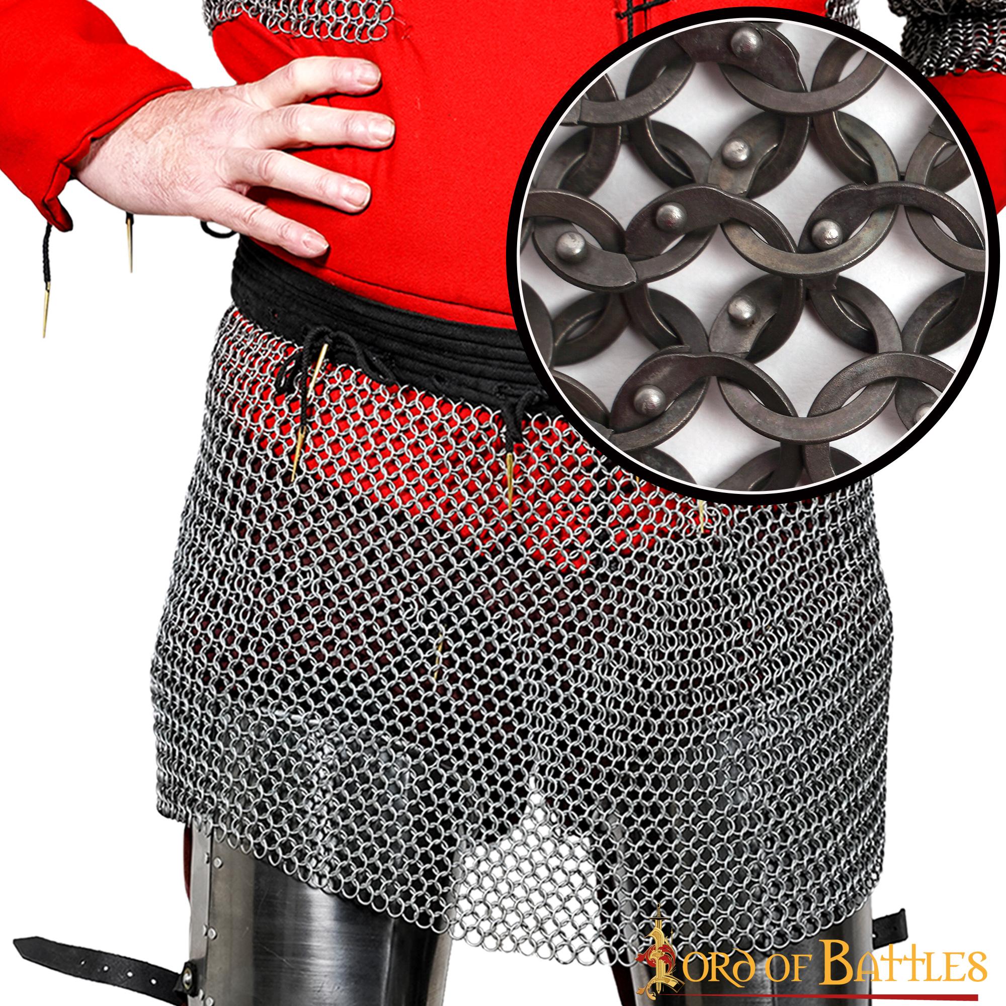 Flat Ring Chainmail Skirt, Riveted, ID 9 mm, Natural
