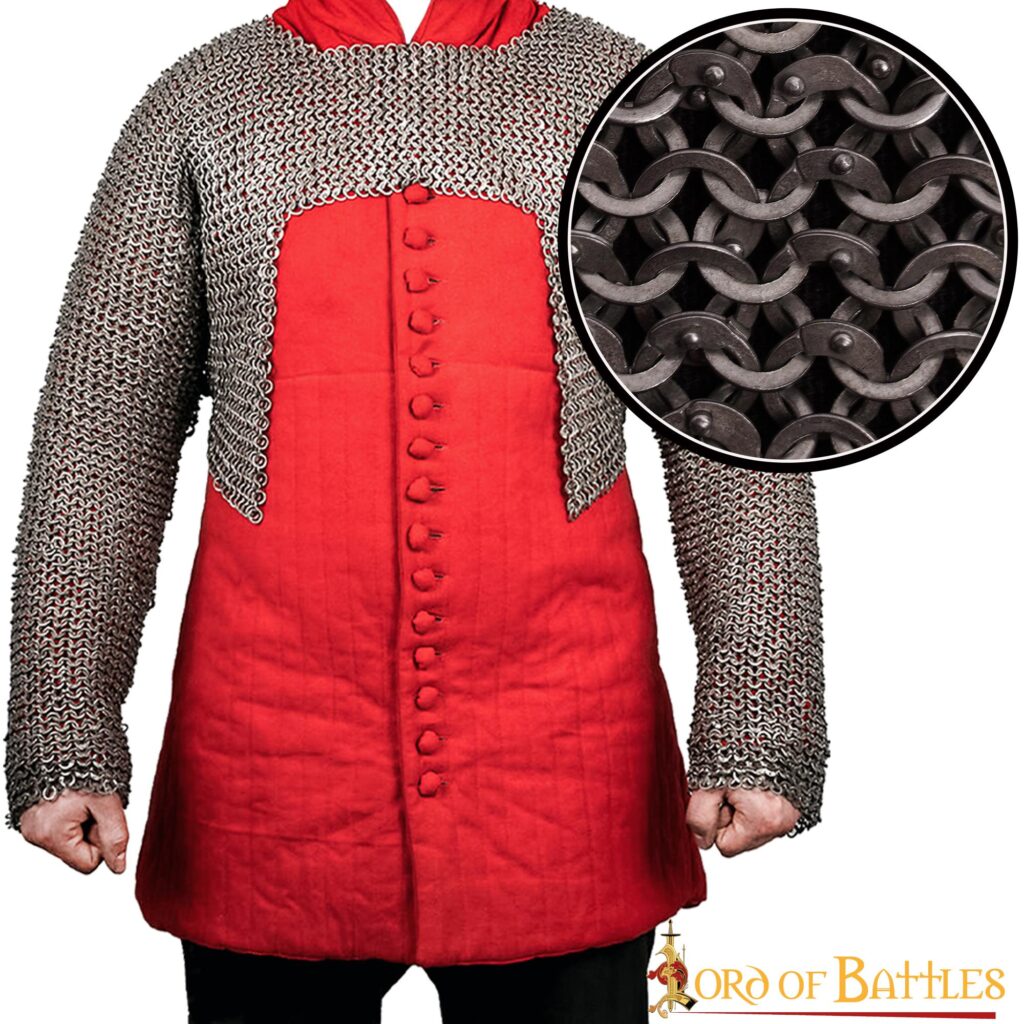 Flat Ring Chainmail Half Haubergeon with Long Sleeves, Riveted and Alternating, ID  6 mm, Mild Steel