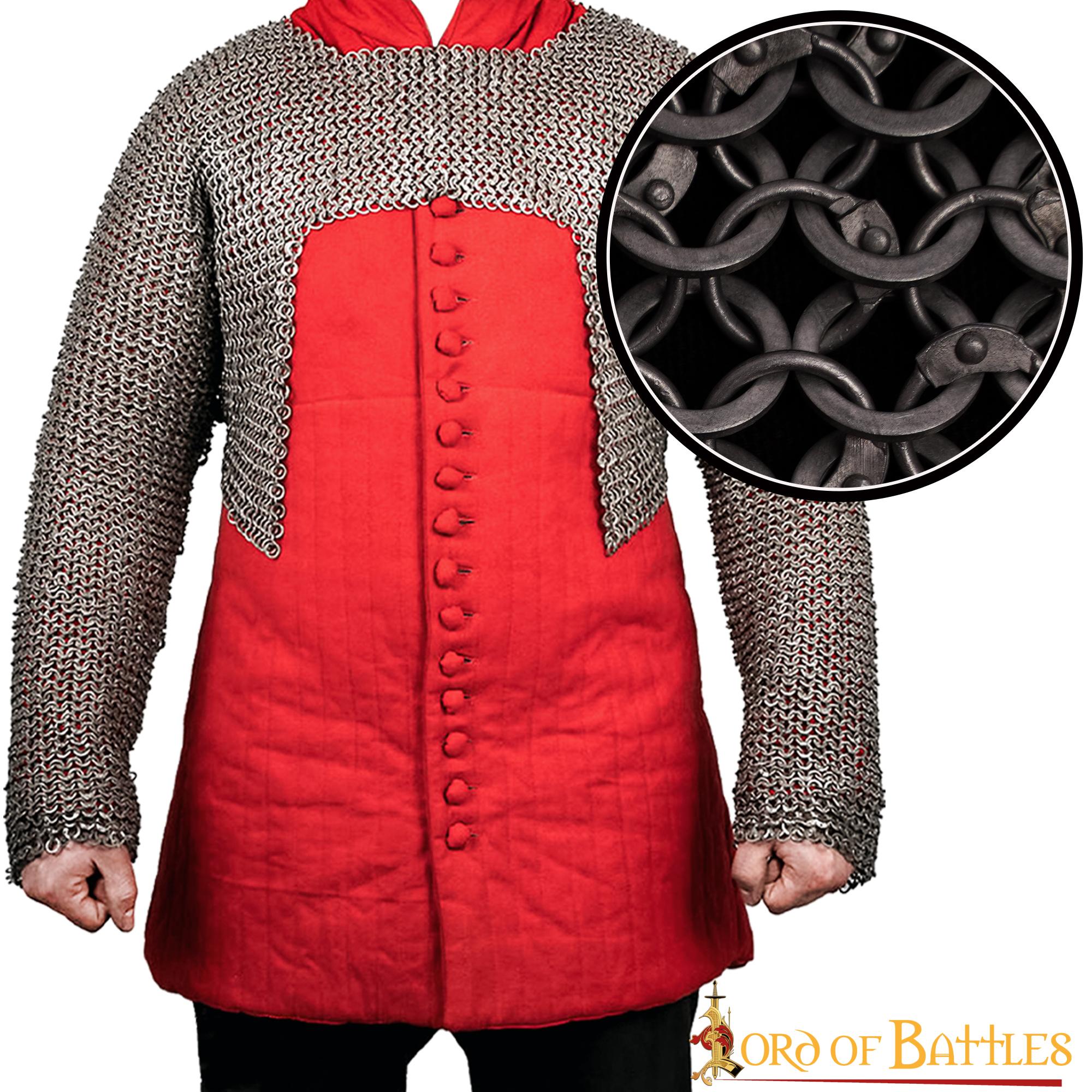 Round Ring Chainmail Half Haubergeon with Long Sleeves, Riveted and Alternating, ID 9 mm, Mild Steel