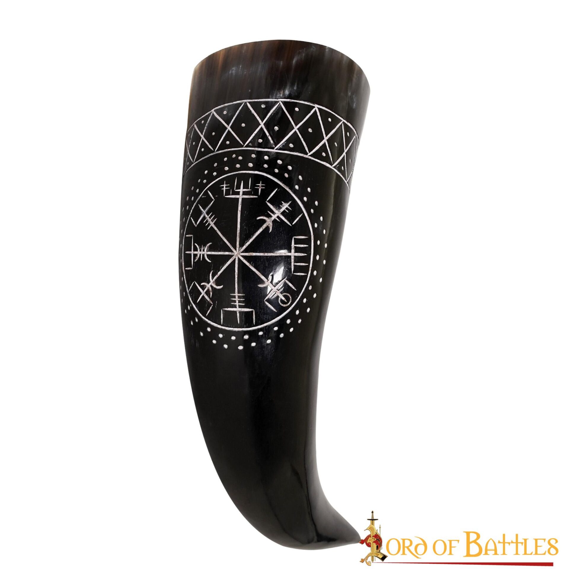 The Vegvisir Drinking Horn Engraved and Handcrafted from Genuine Ox Horn