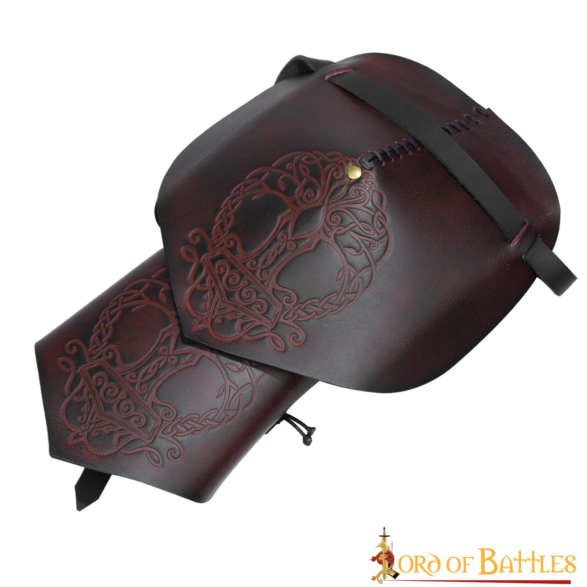 Single Viking Leather Pauldron With Yggdrasil Mjolnir Embossing Single Viking Leather Pauldron With Yggdrasil Mjolnir Embossing