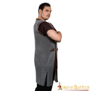 Flat Ring Chainmail Byrnie with leather, Riveted and Alternating, ID 6 mm, Natural