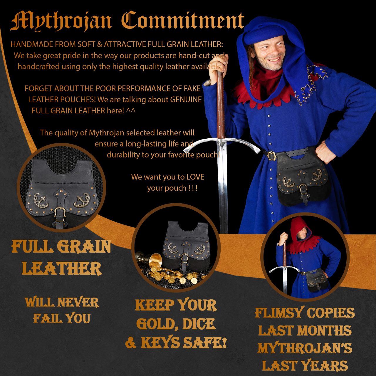 MYTHROJAN LATE MEDIEVAL KIDNEY POUCH historical 14th-15th century bollock purse 10”×10”