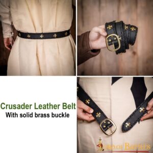 Medieval Crusader Genuine Leather Belt Pure Brass Cross Belt Mount