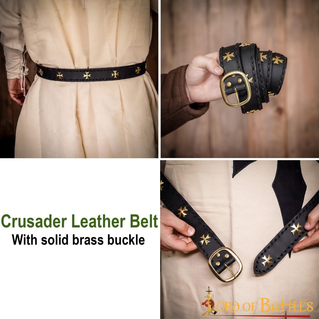 Medieval Crusader Genuine Leather Belt Pure Brass Cross Belt Mount Medieval Crusader Genuine Leather Belt Pure Brass Cross Belt Mount
