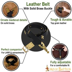 Medieval Leather Belt with Pure Brass Details
