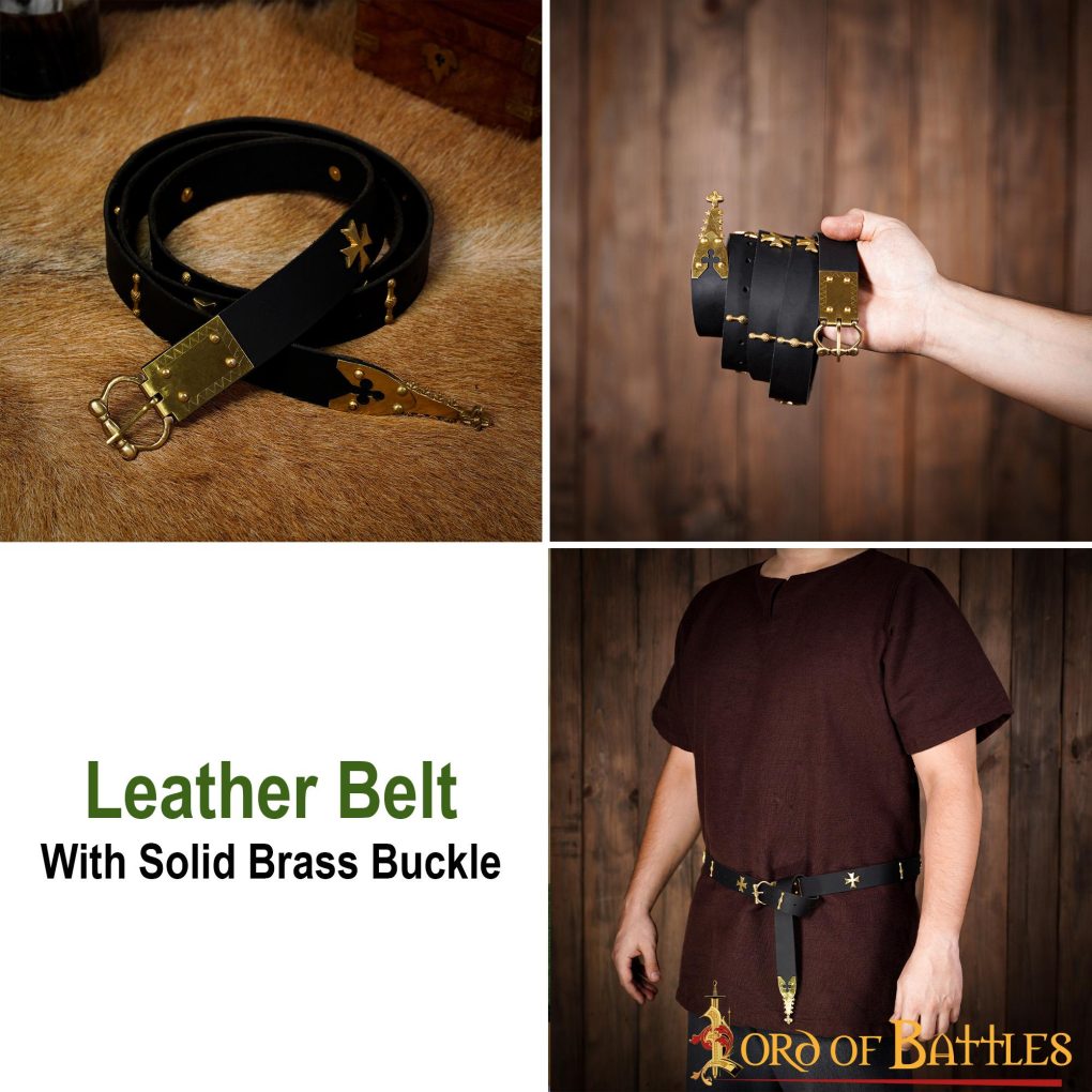 Medieval Leather Belt with Pure Brass Details Medieval Leather Belt with Pure Brass Details