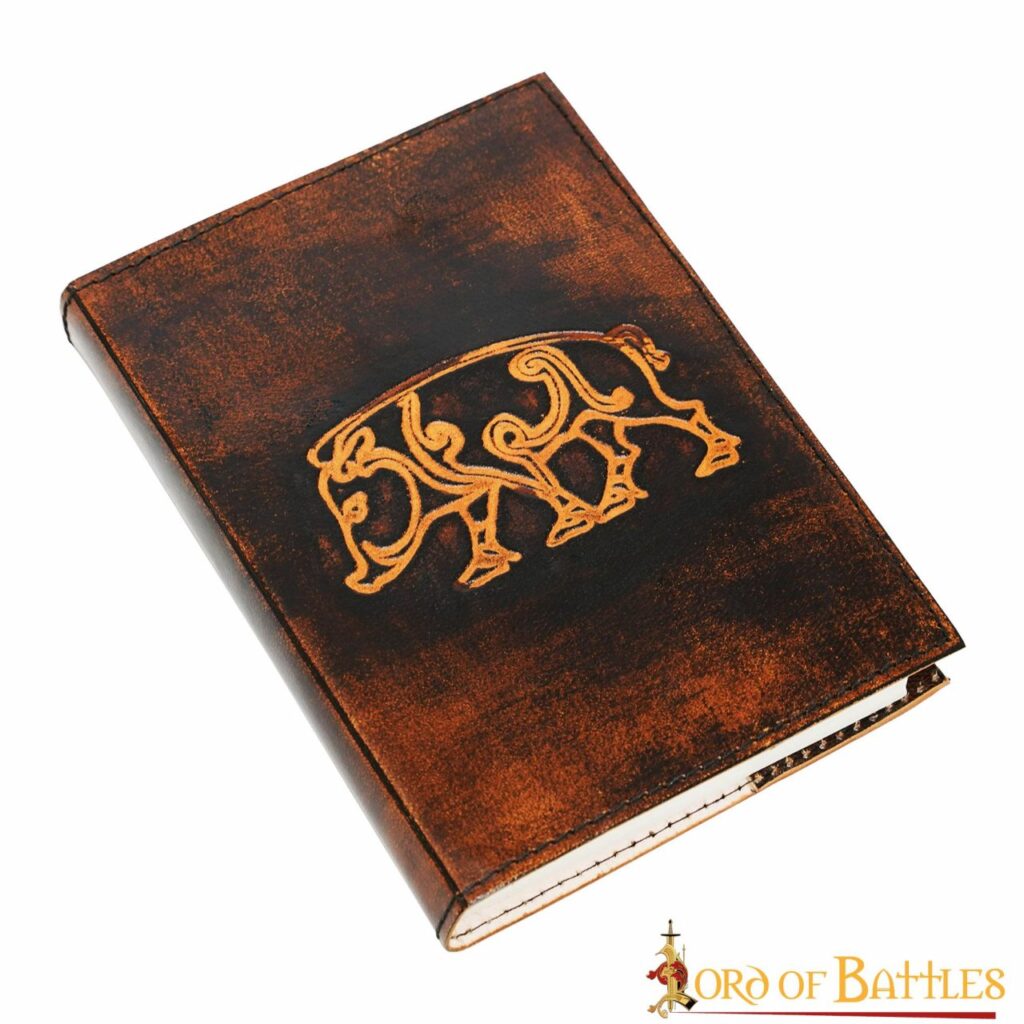 Medieval Journal with Celtic Boar Design Handcrafted Genuine Leather Diary Notes