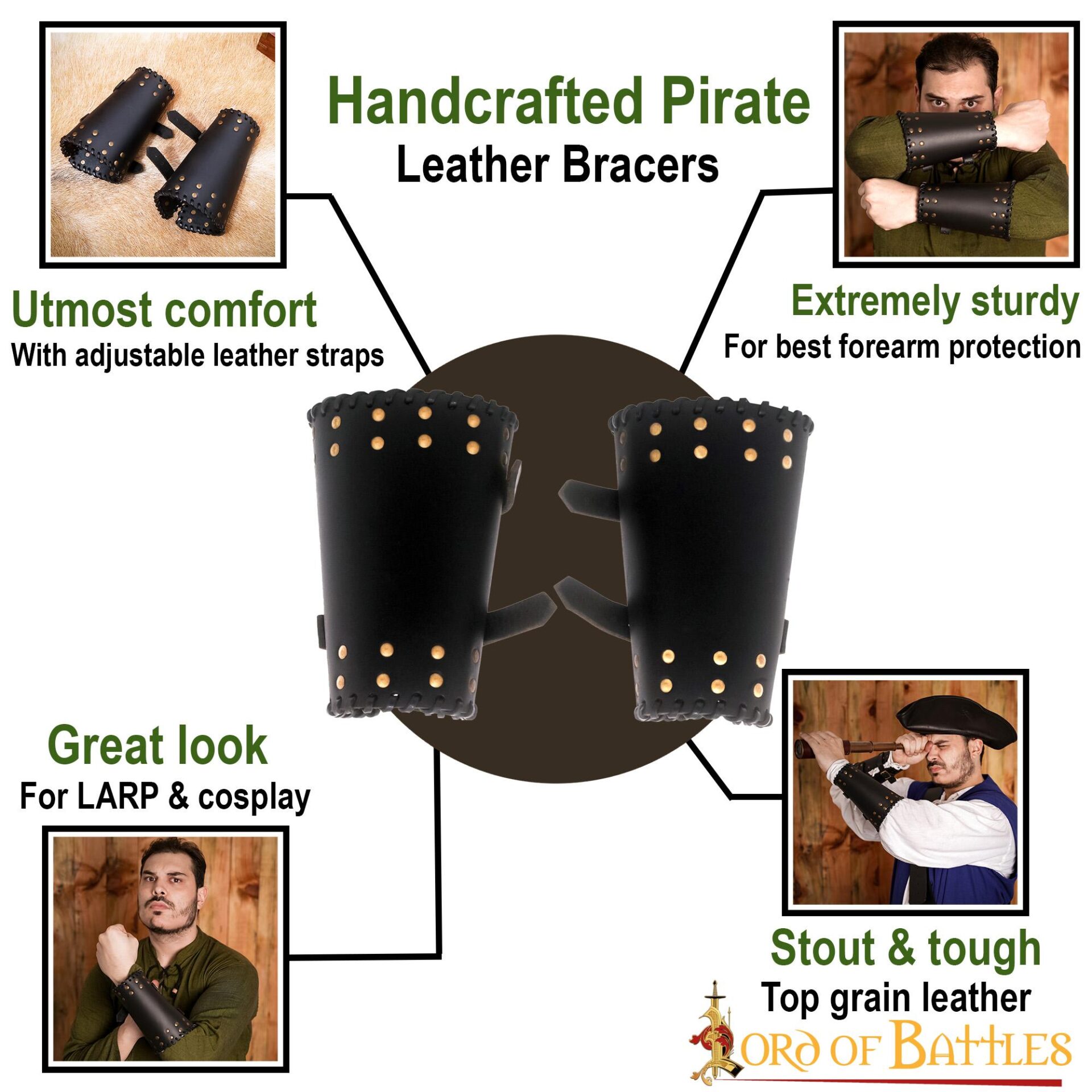 Medieval Studded Authentic Handcrafted Leather Bracers