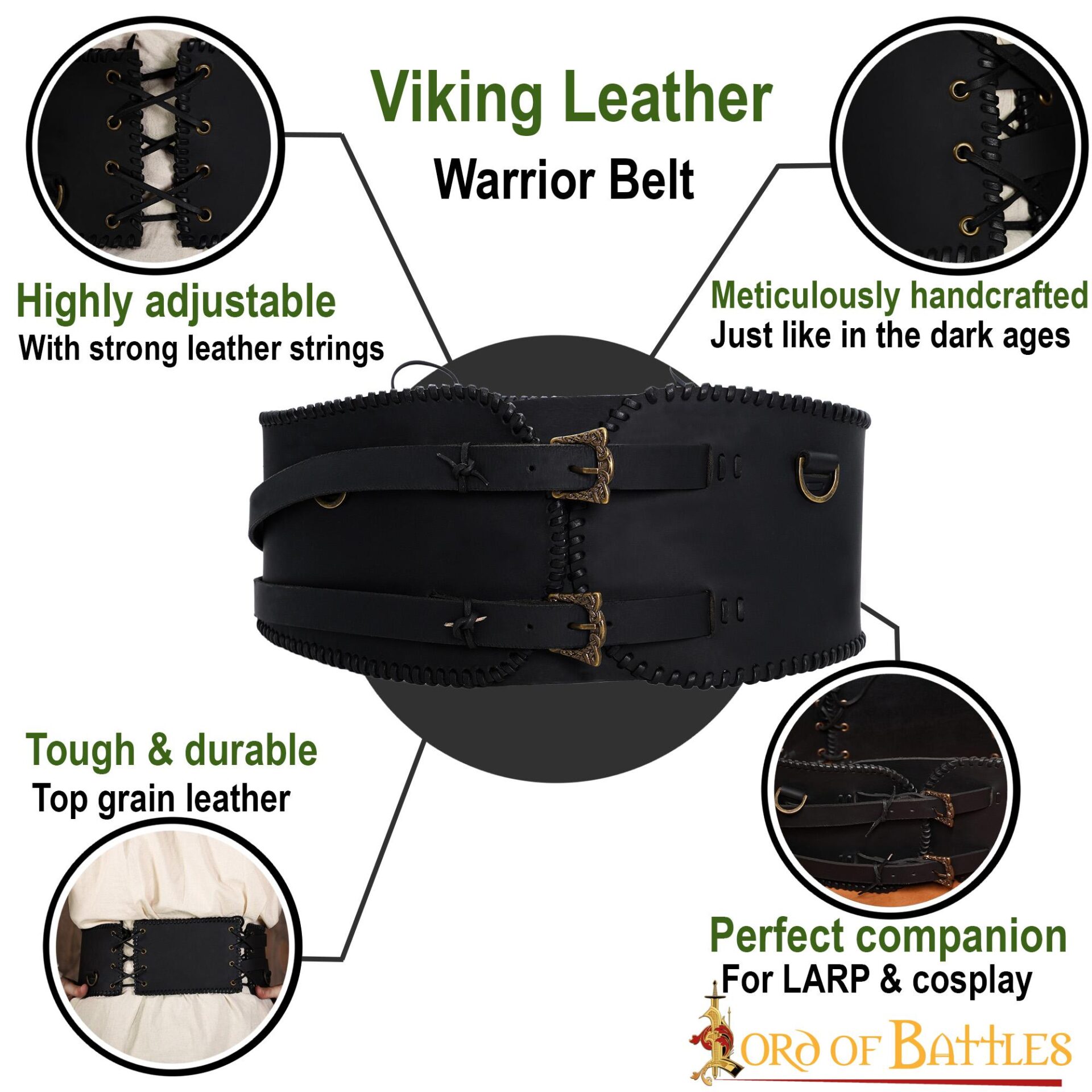 Warrior Broad Waist Belt Handcrafted from Genuine Leather