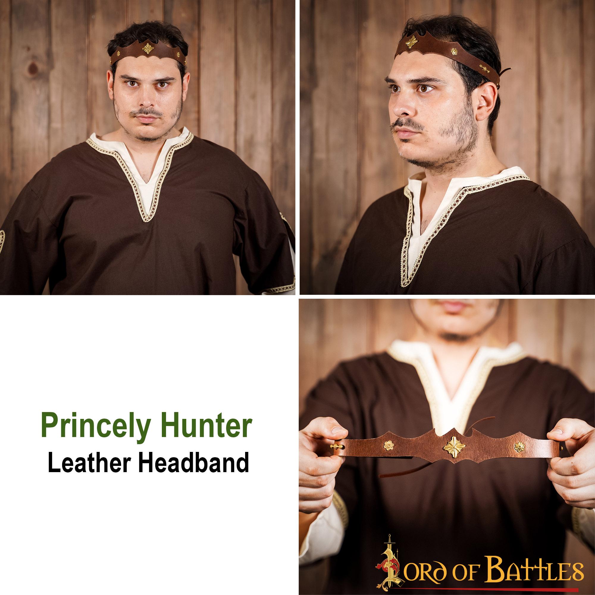 Princely Hunter Leather Headband With Pure Brass Mounts