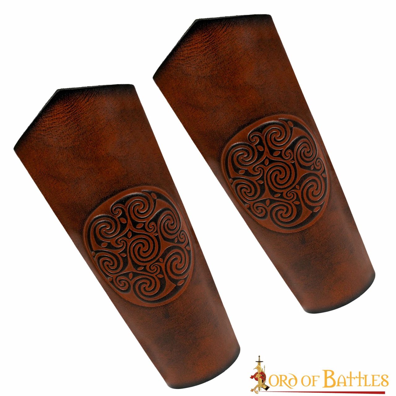 Genuine Leather Bracers with Embossed Celtic Spiral Design