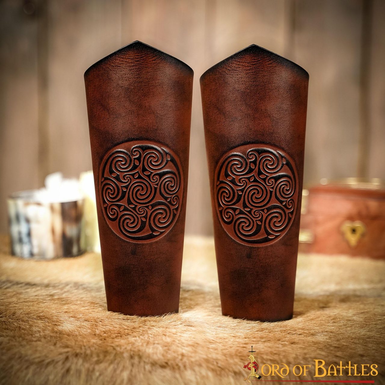 Genuine Leather Bracers with Embossed Celtic Spiral Design