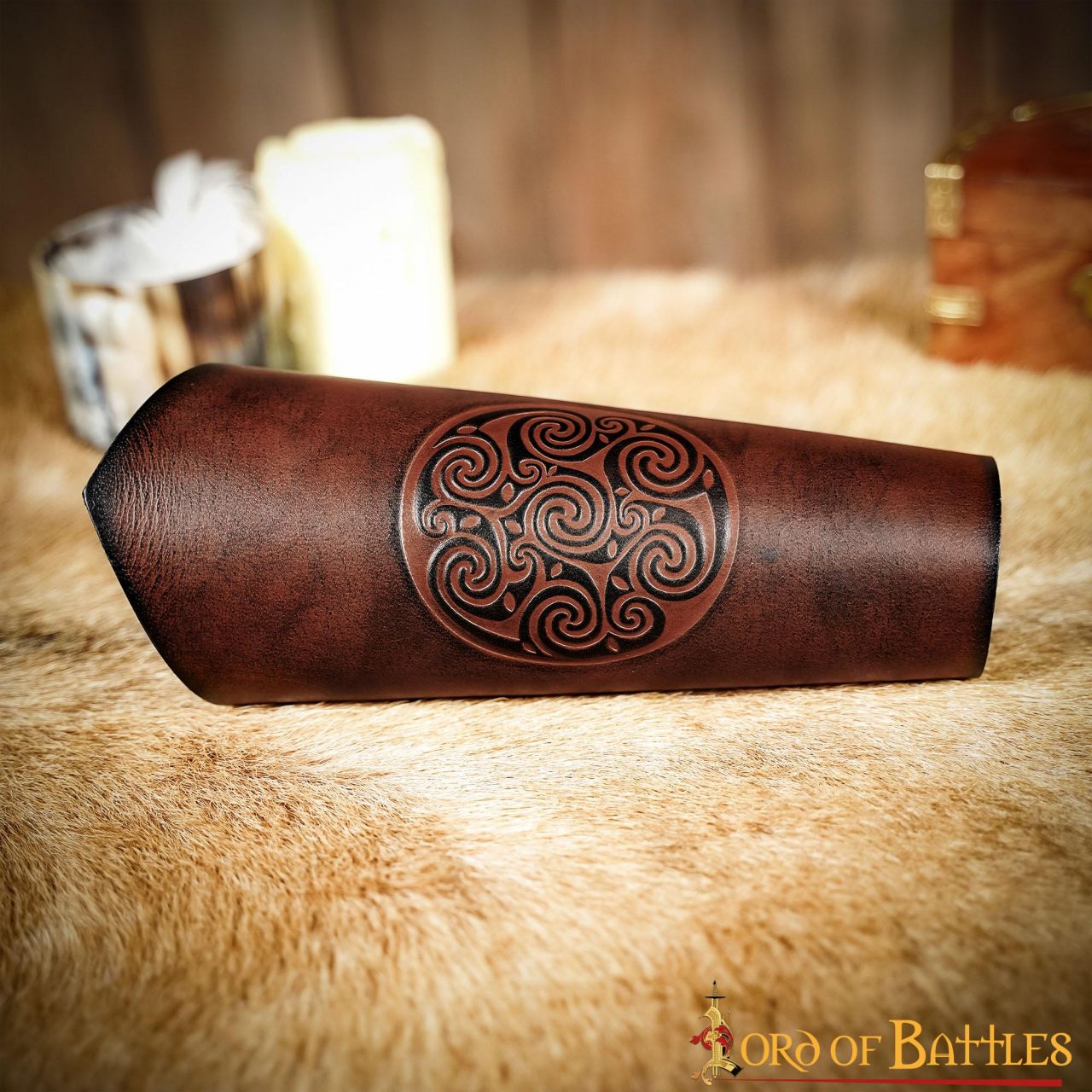 Genuine Leather Bracers with Embossed Celtic Spiral Design