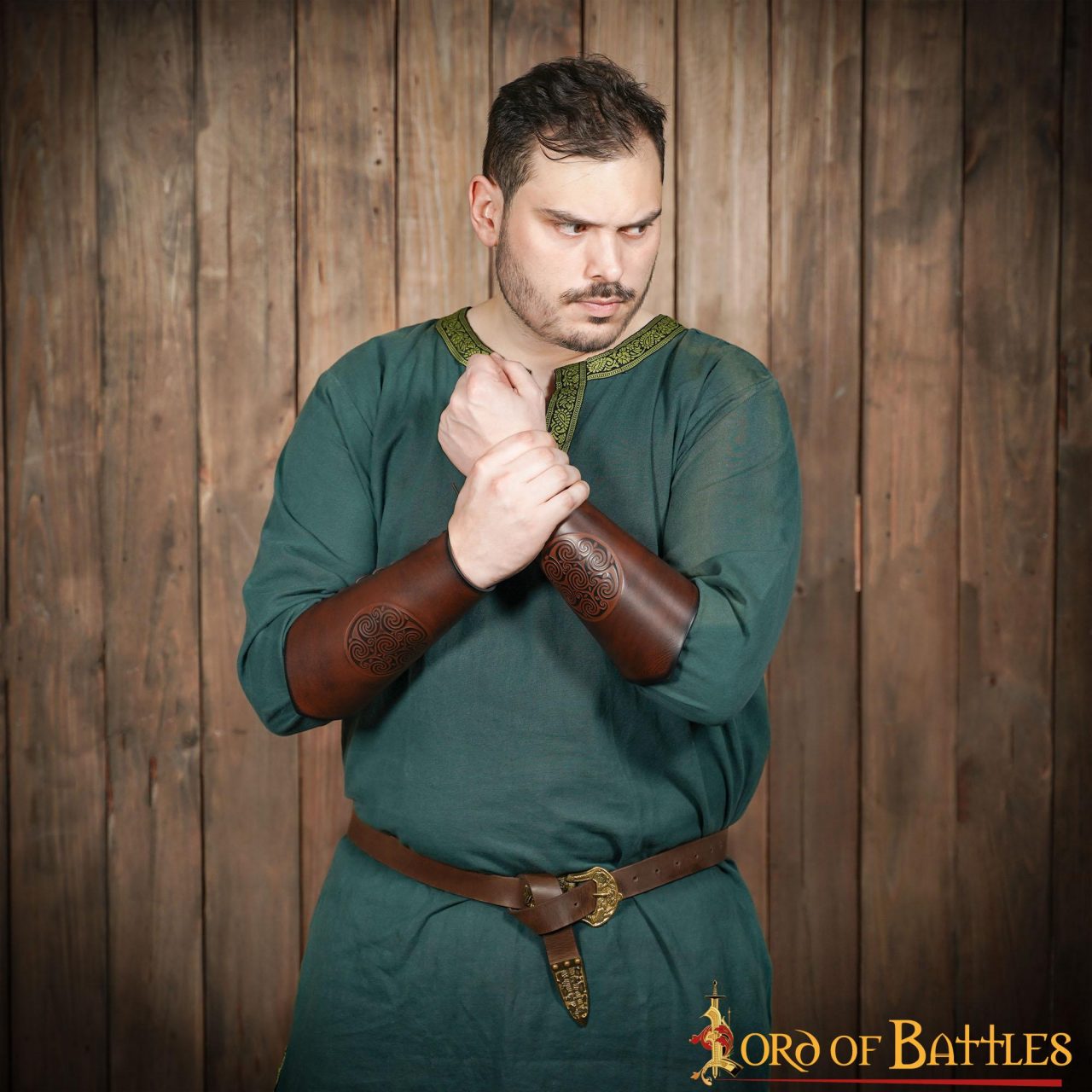 Genuine Leather Bracers with Embossed Celtic Spiral Design