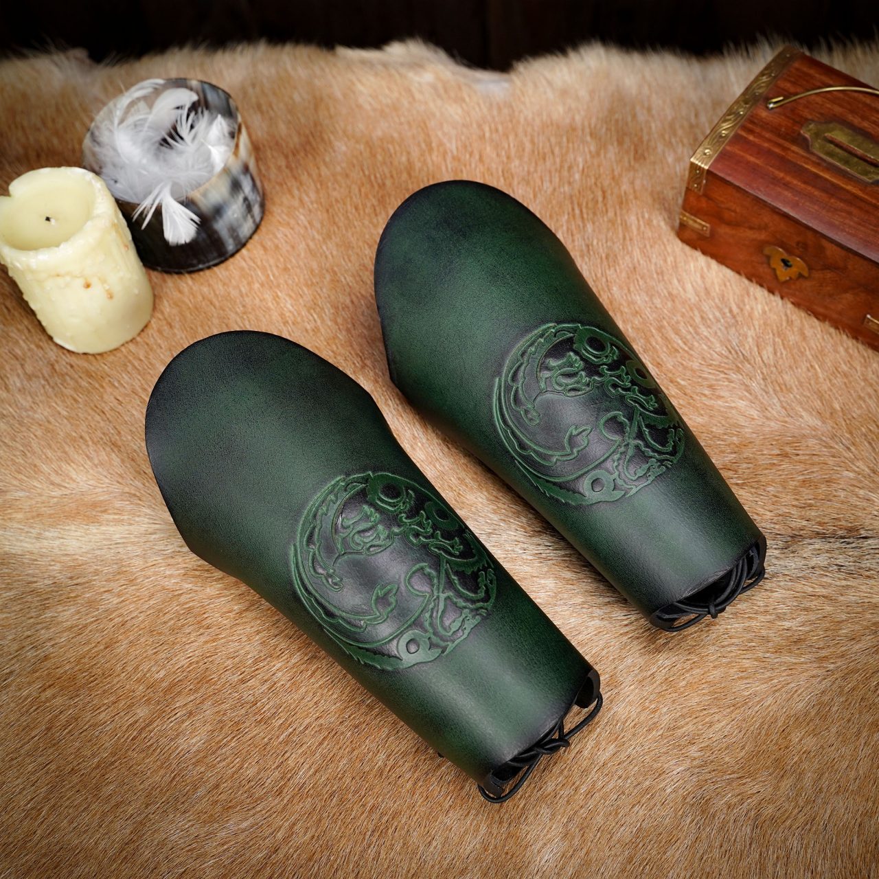 26090GR_7 Nordic Dragon Leather Bracers