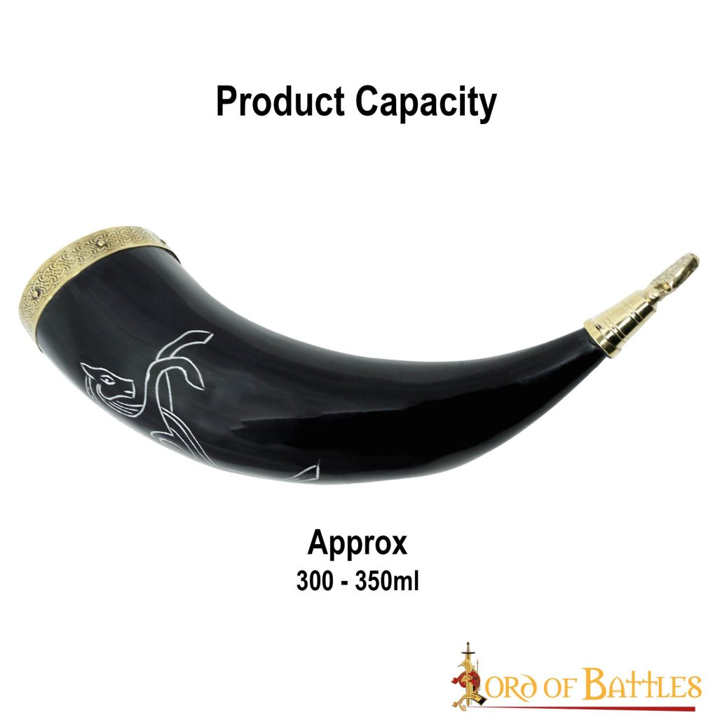 Stallion Drinking Horn with Pure Solid Brass Fittings Genuine Ox Horn