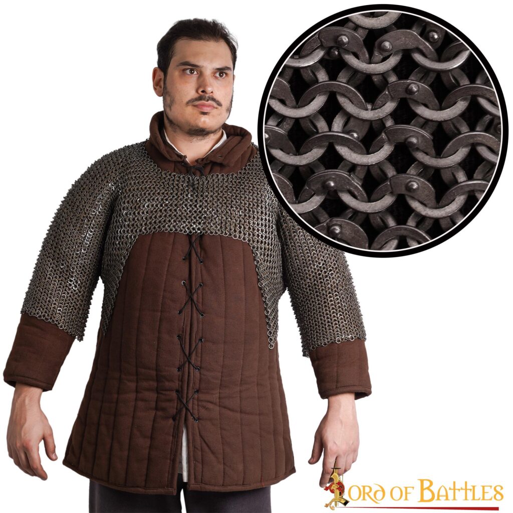 Flat Ring Chainmail Half Haubergeon Joined Sleeves Voiders, Riveted and Alternating, ID 6 mm, Natural