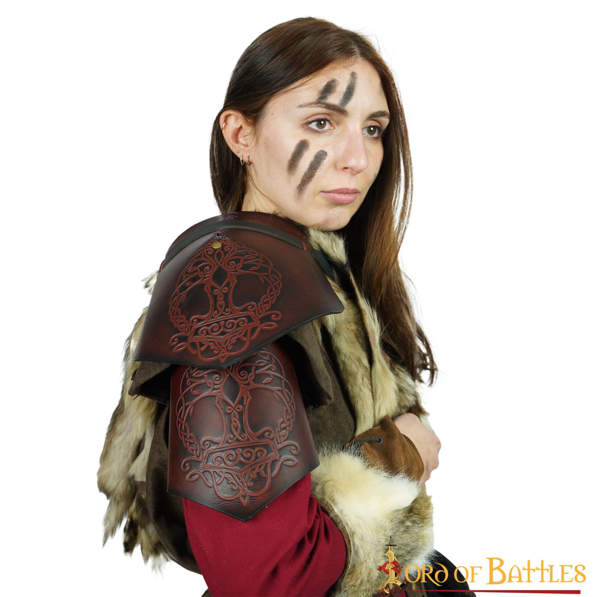 Single Viking Leather Pauldron With Yggdrasil Mjolnir Embossing Single Viking Leather Pauldron With Yggdrasil Mjolnir Embossing