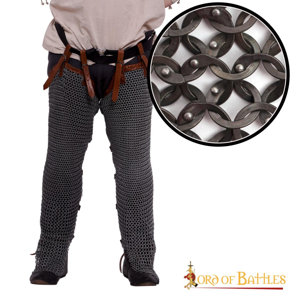 Flat Ring Chainmail Leggings Chausses Hoses, Riveted, ID 9 mm, Titanium