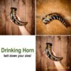 Medieval Viking Drinking Horn with Engraved Designs Handcrafted Genuine Ox Horn