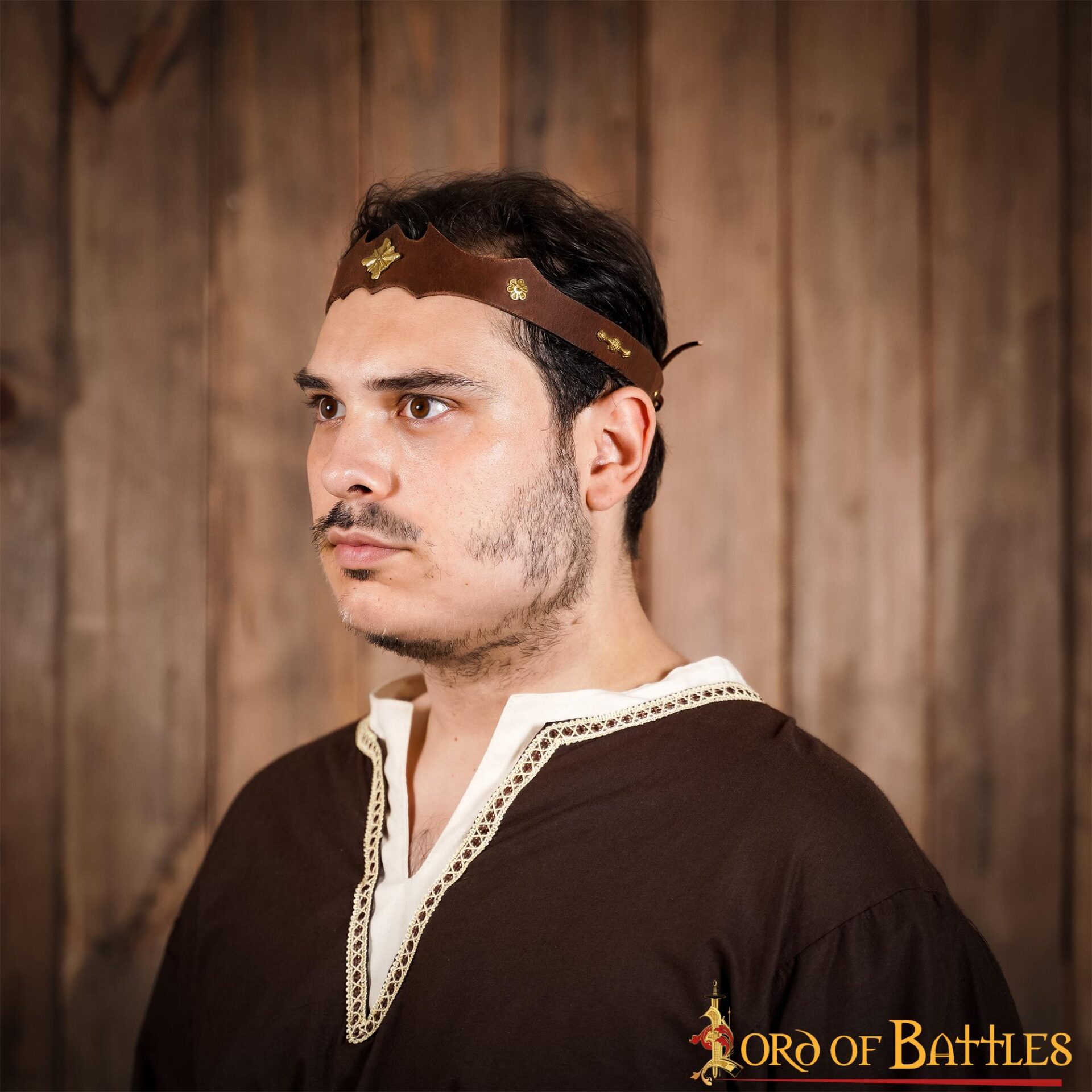 Princely Hunter Leather Headband With Pure Brass Mounts