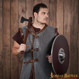 Flat Ring Chainmail Byrnie with leather, Riveted and Alternating, ID 6 mm, Natural