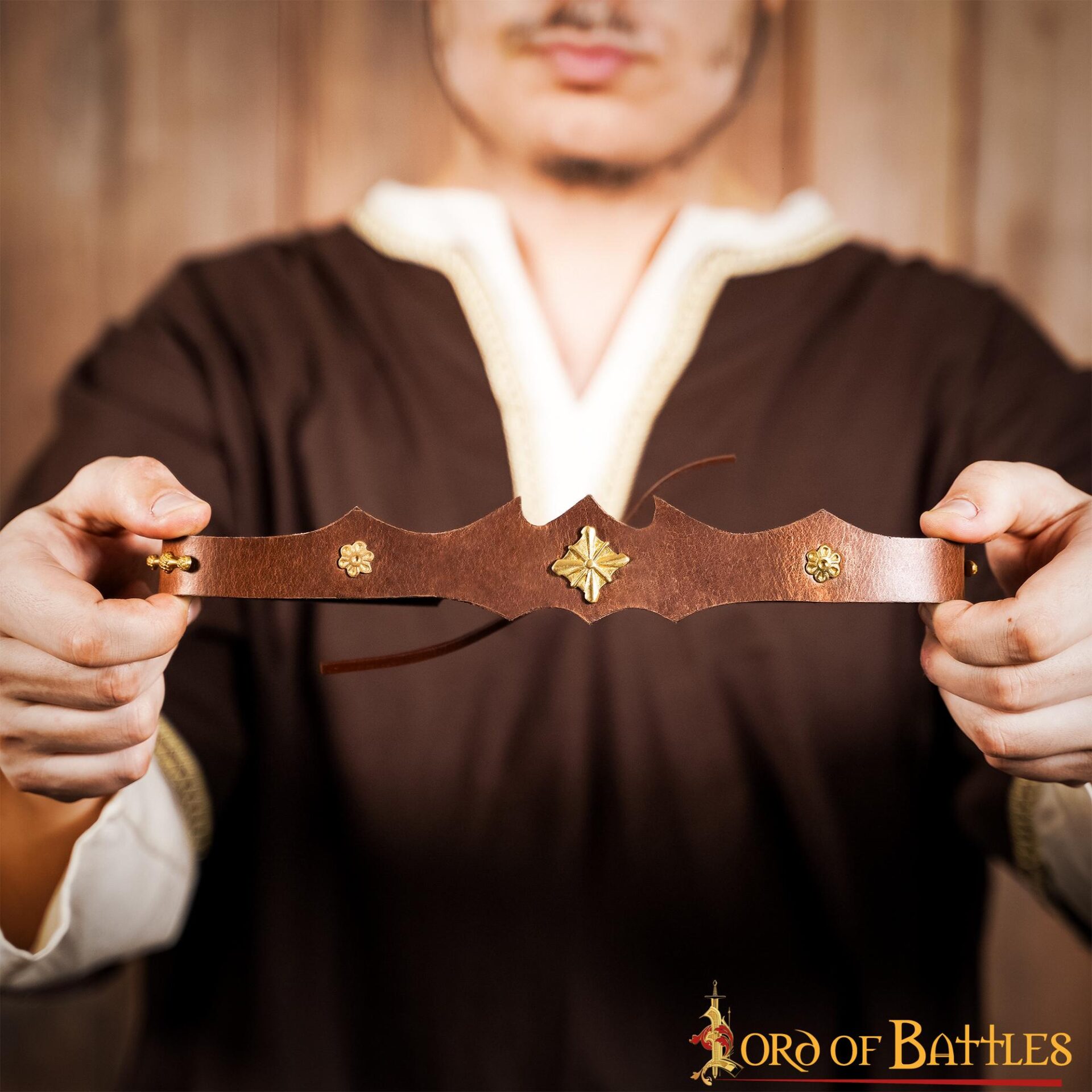 Princely Hunter Leather Headband With Pure Brass Mounts