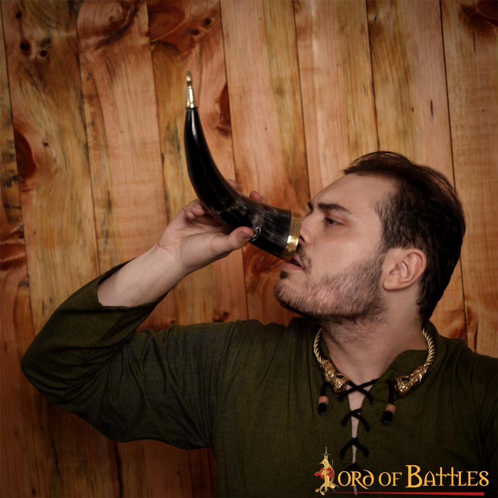 Stallion Drinking Horn with Pure Solid Brass Fittings Genuine Ox Horn
