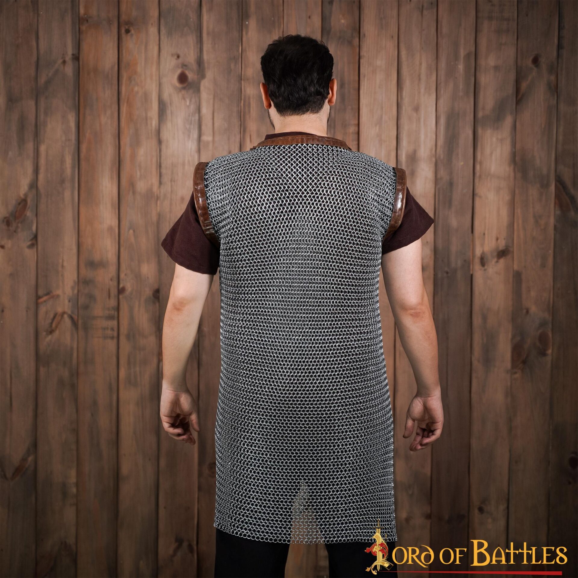 Flat Ring Chainmail Byrnie with leather, Riveted and Alternating, ID 6 mm, Natural Flat Ring Chainmail Byrnie with leather, Riveted and Alternating, ID 6 mm, Natural