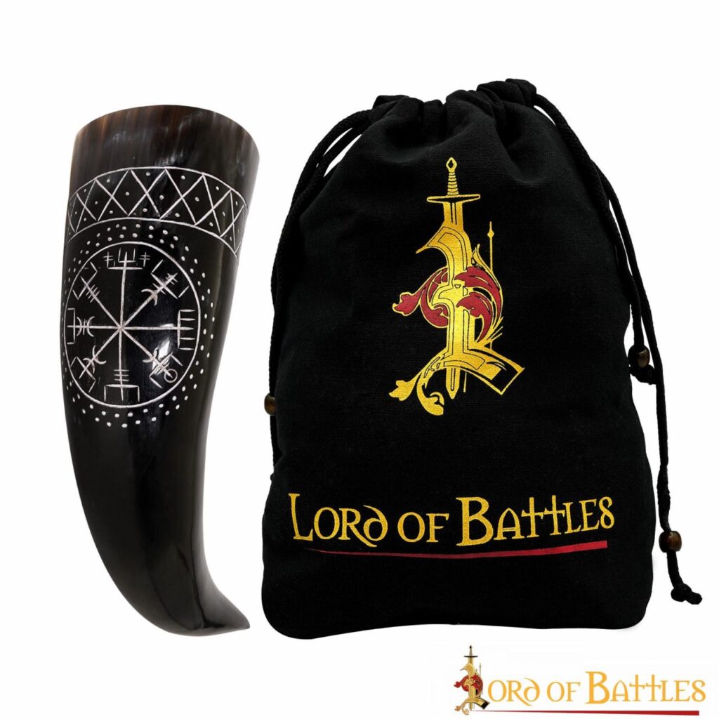 The Vegvisir Drinking Horn Engraved and Handcrafted from Genuine Ox Horn