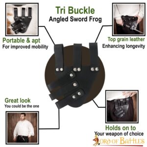 Medieval Angled Tri Buckle Rapier Frog Genuine Leather Frog