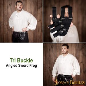 Medieval Angled Tri Buckle Rapier Frog Genuine Leather Frog