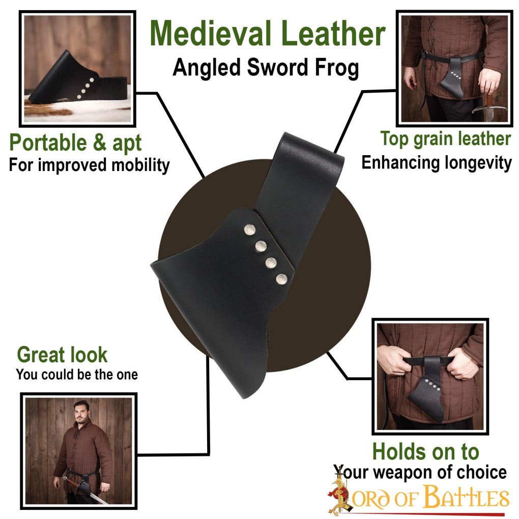 Medieval Black Leather Angled Frog for Swords and Axes Medieval Black Leather Angled Frog for Swords and Axes