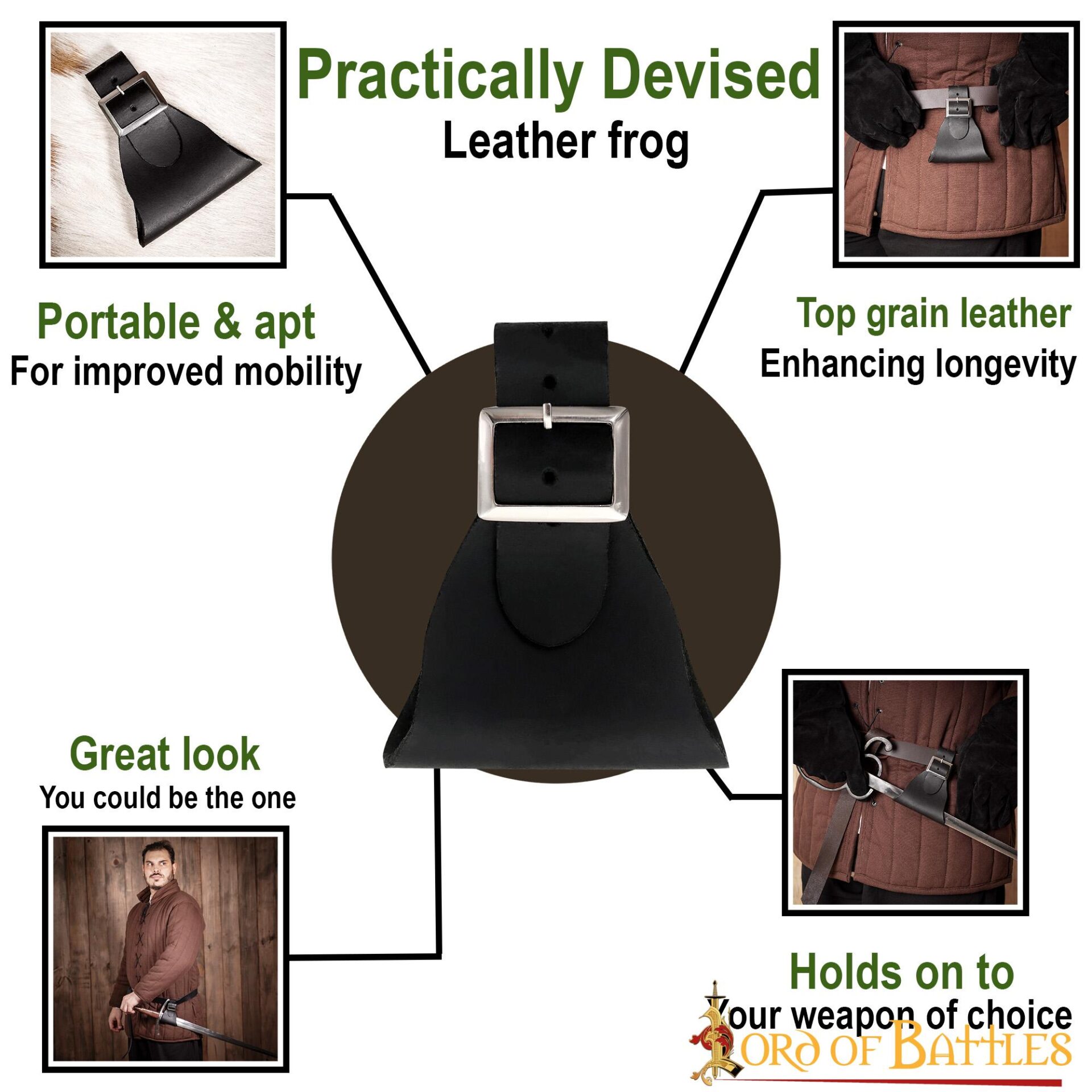 Leather Medieval Sword Frog with Belt Hanging Loop