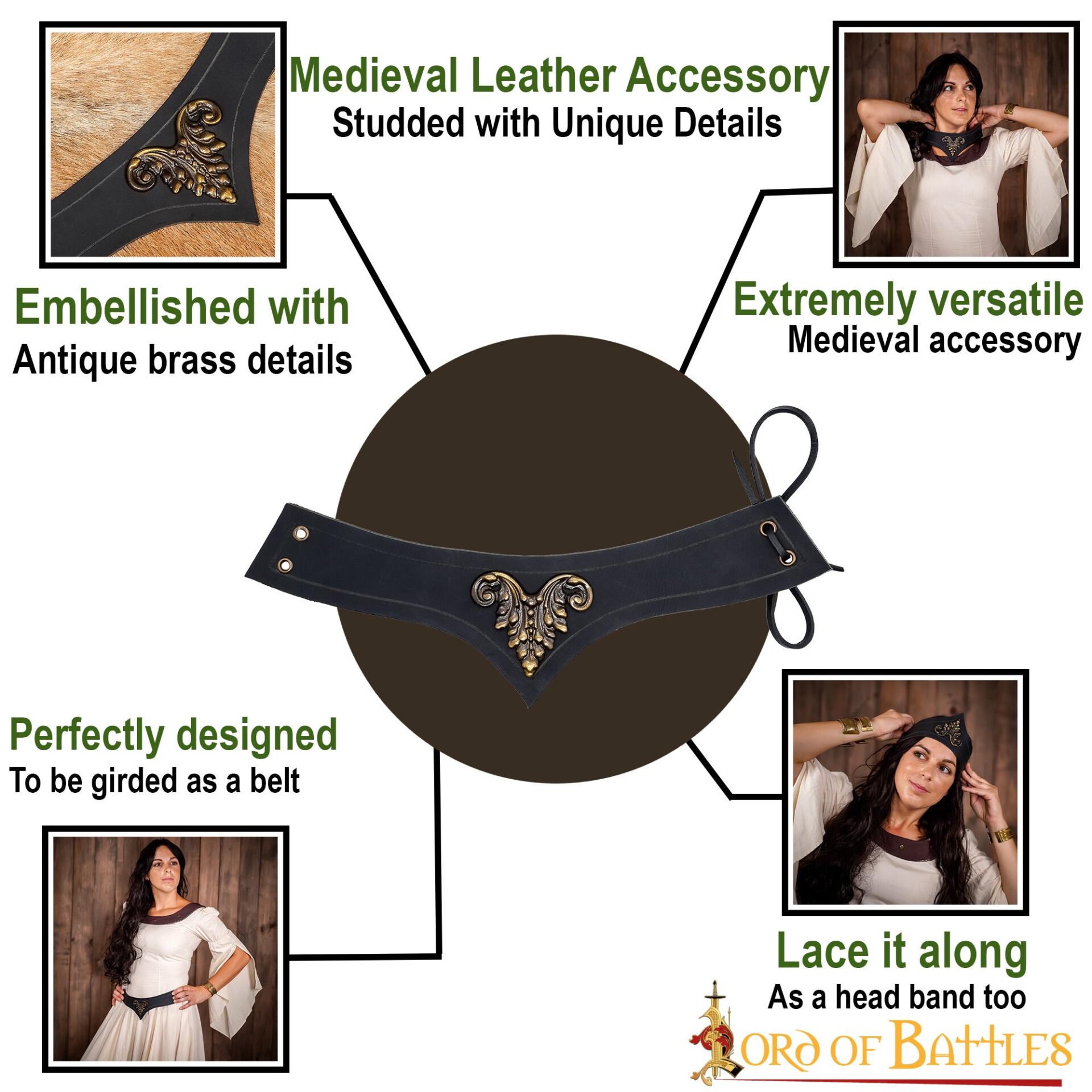 Medieval Leather Accessory with Antique Brass Mount