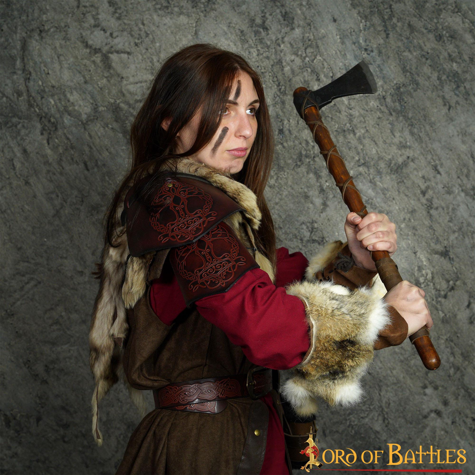 Single Viking Leather Pauldron With Yggdrasil Mjolnir Embossing Single Viking Leather Pauldron With Yggdrasil Mjolnir Embossing