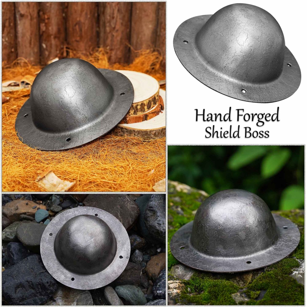 Medieval Shield Boss Natural and Polish, 1.8 mm Steel, Battle Ready