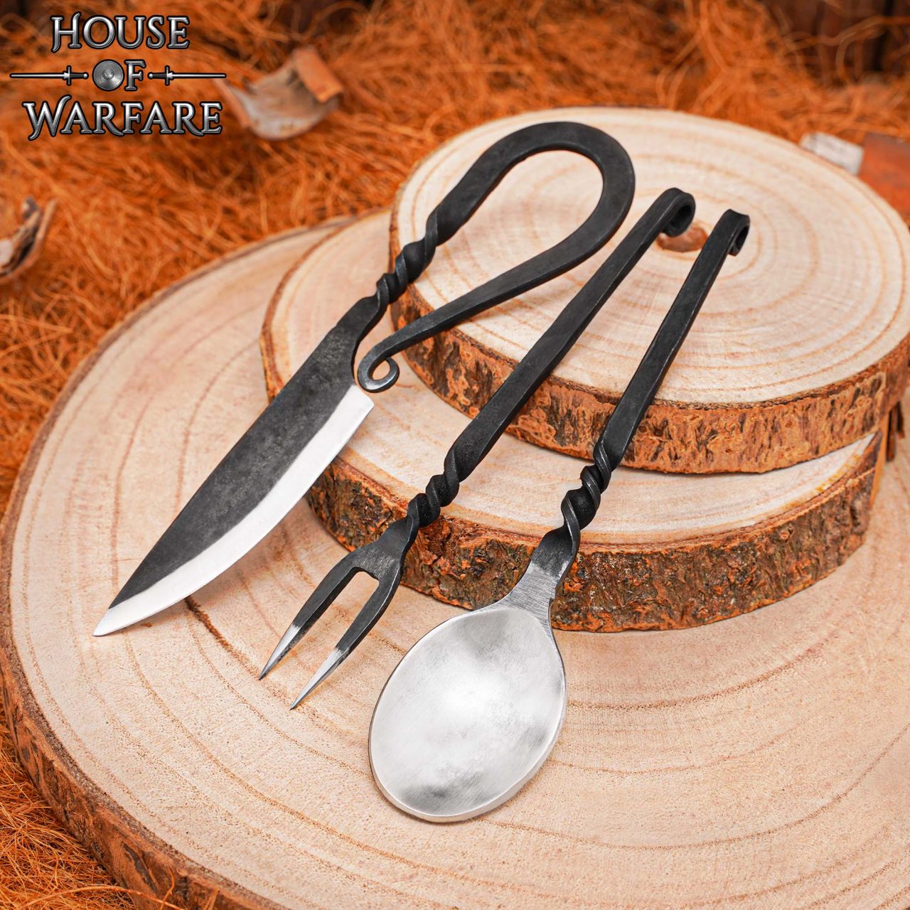 Medieval Hand Forged Cutlery Set with Sheath