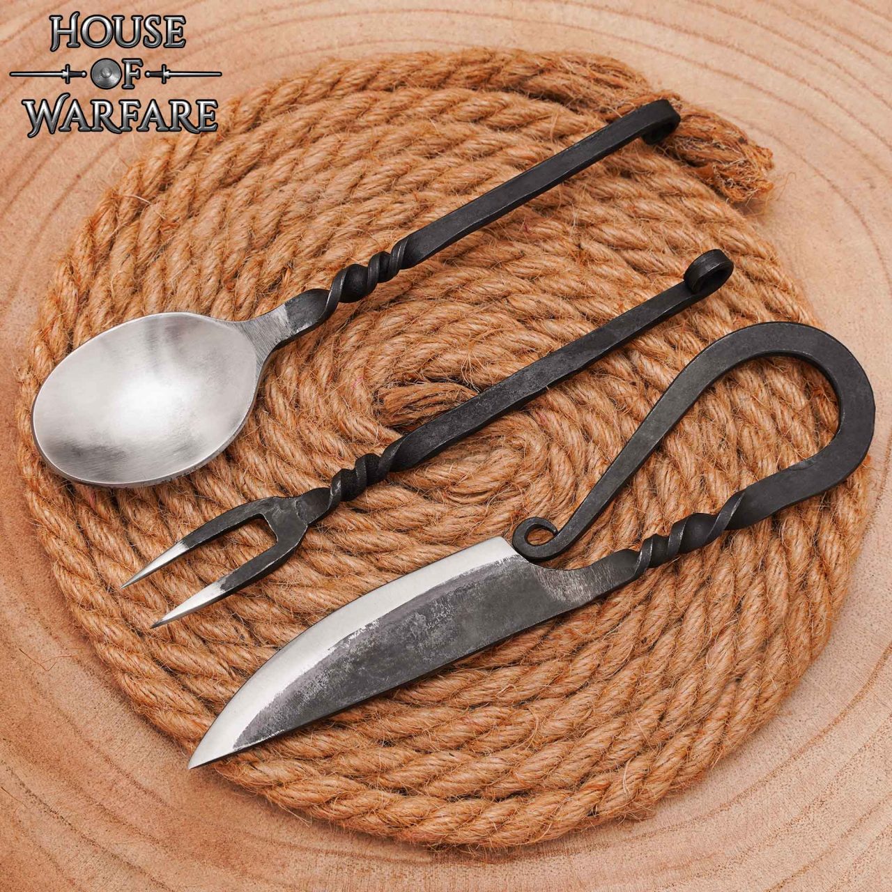 Medieval Hand Forged Cutlery Set with Sheath