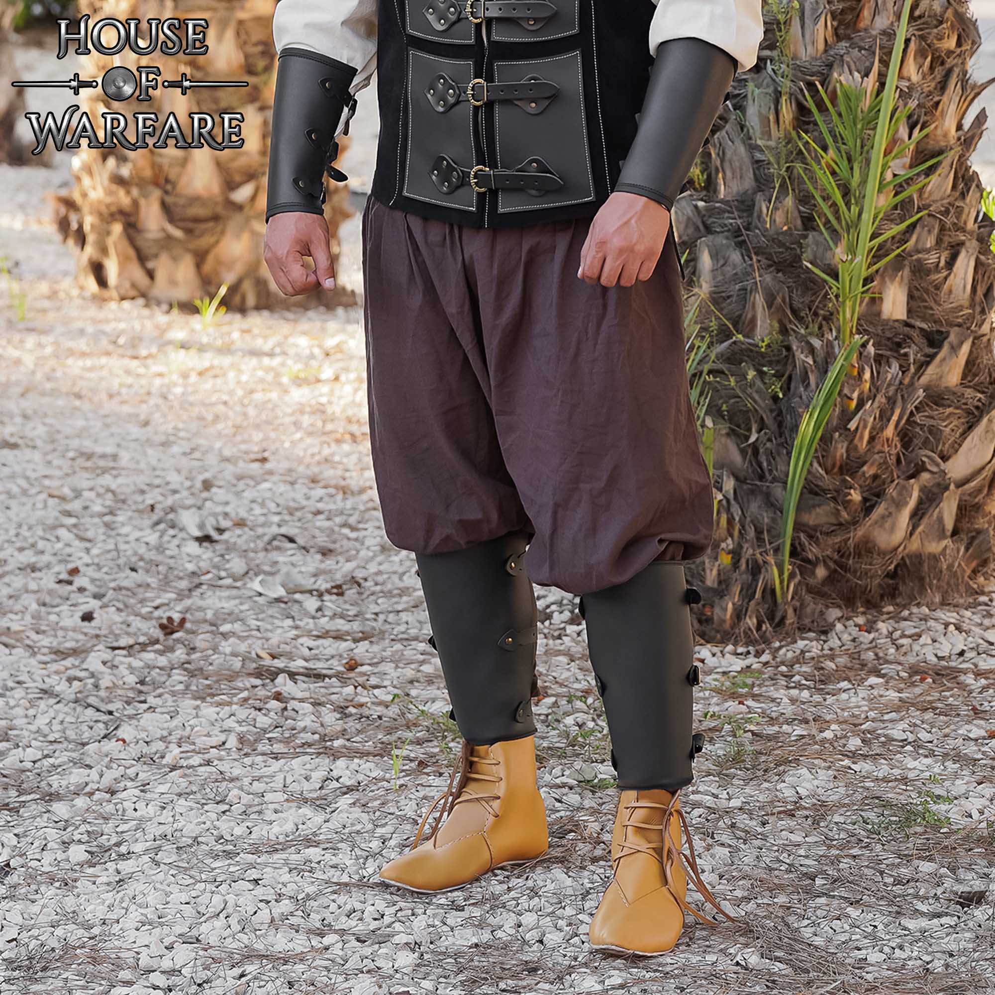 701969BK_6 genuine leather greaves