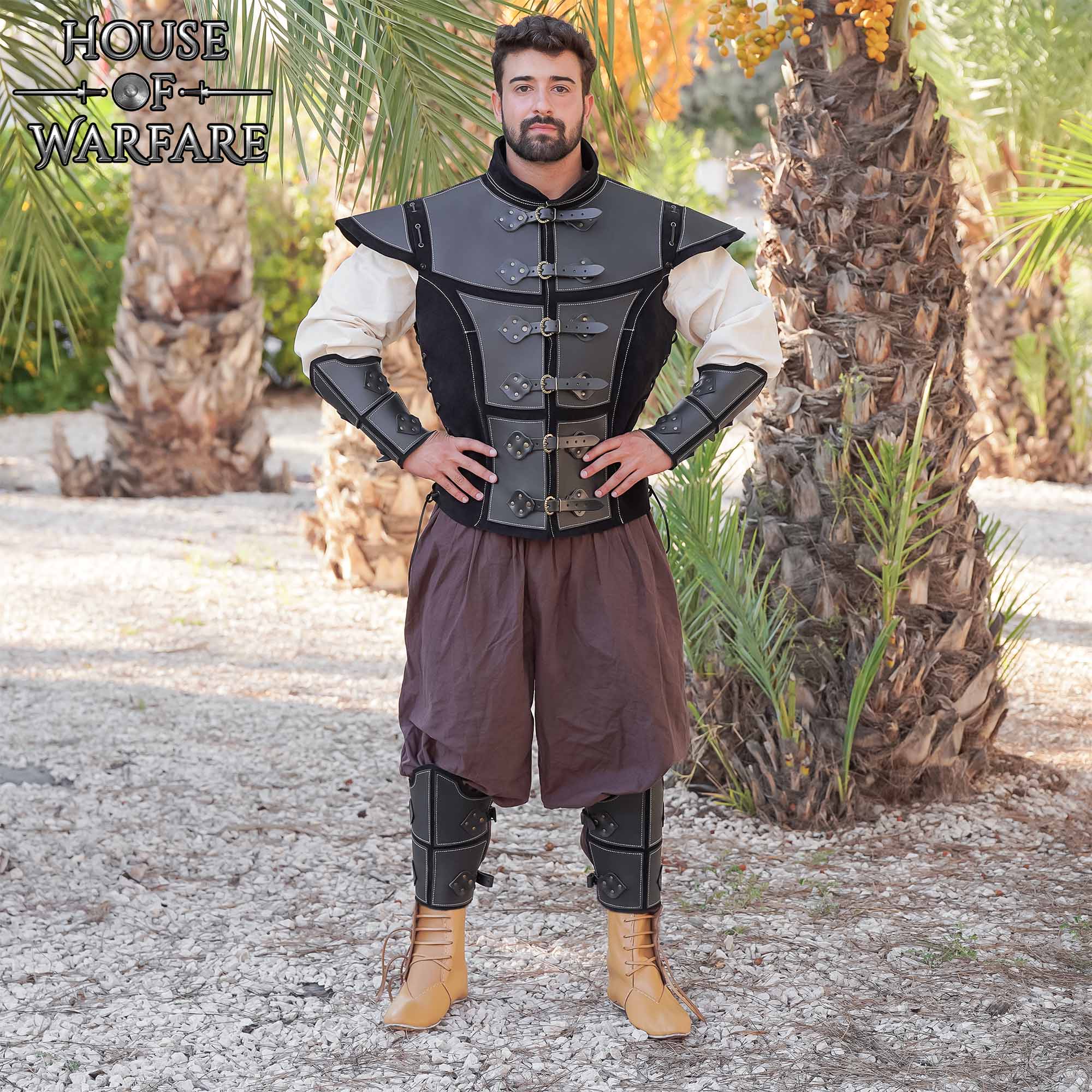 701973BK_4 genuine leather greaves