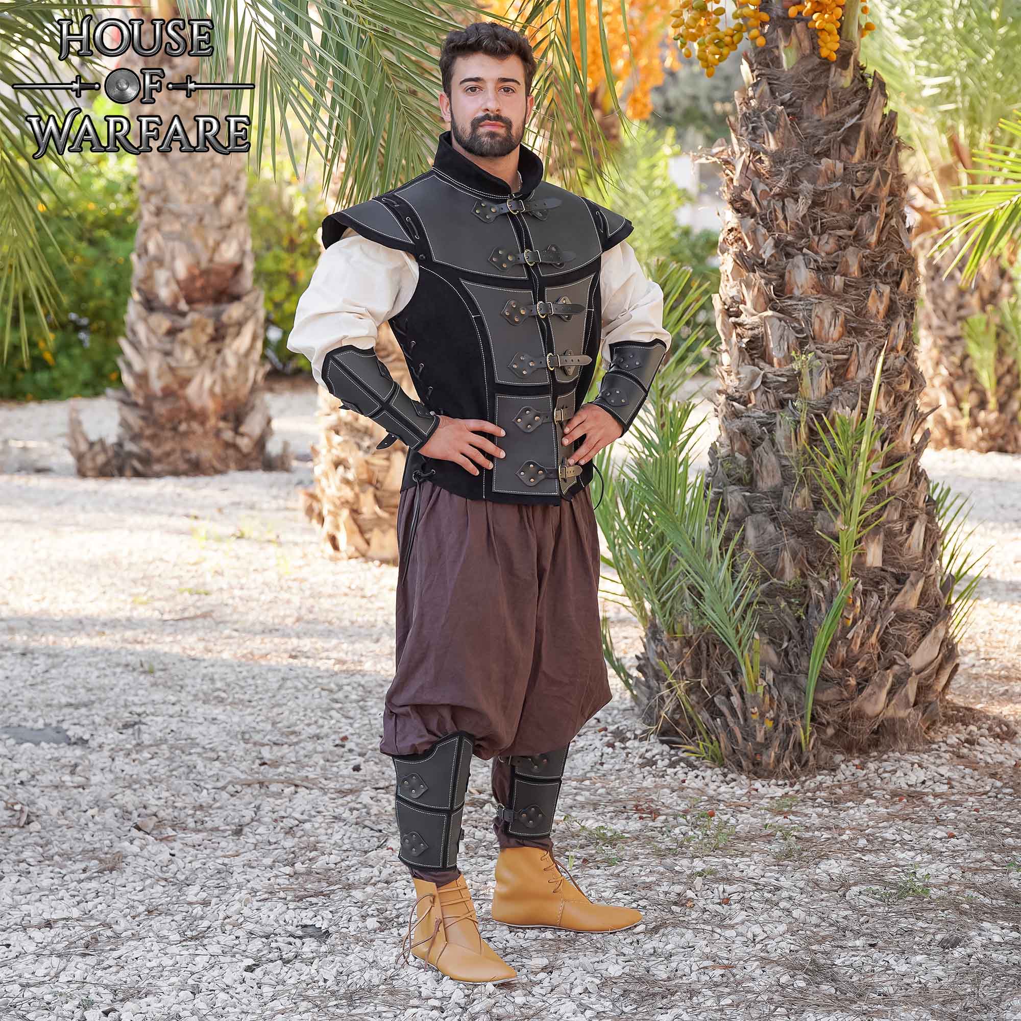 701973BK_5 genuine leather greaves