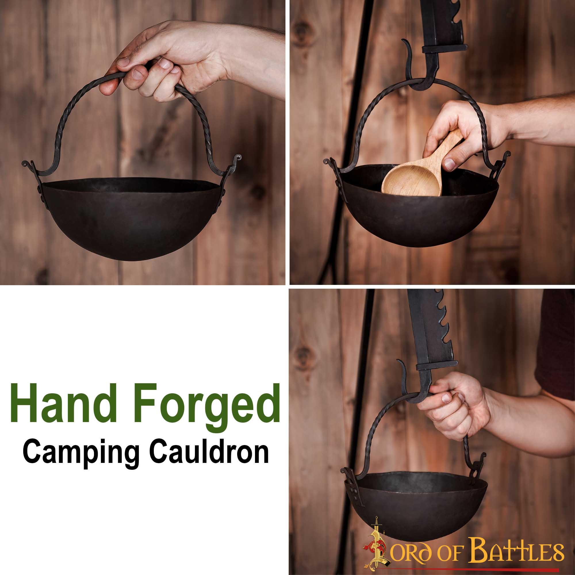 Hand Forged Cauldron Fully Functional Iron Camping Accessory Hand Forged Cauldron Fully Functional Iron Camping Accessory