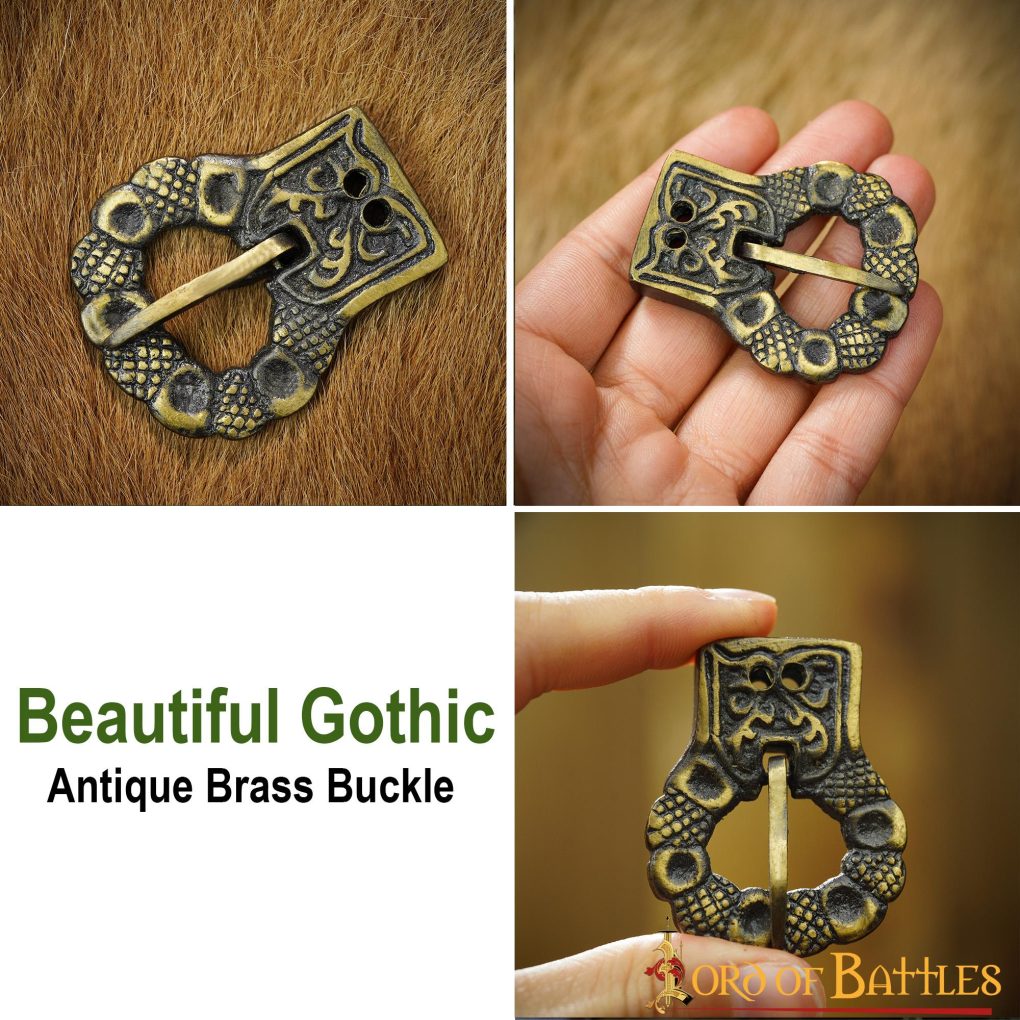 Gothic Belt Buckle Antiqued Brass Functional Gothic Belt Buckle Antiqued Brass Functional